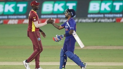Suryakumar Yadav and Jason Holder shake hands after India's six-wicket win over West Indies in the first ODI (ANI) Suryakumar Yadav and Jason Holder shake hands after India's six-wicket win over West Indies in the first ODI (ANI)