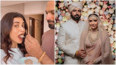 Karishma Tanna and Varun Bangera at their home. Karishma Tanna and Varun Bangera at their home.
