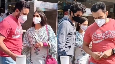 Saif Ali Khan spotted with his two oldest kids Sara and Ibrahim in Mumbai.