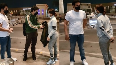Arbaaz Khan, Arhaan Khan and Malaika Arora at Mumbai airport. Arbaaz Khan, Arhaan Khan and Malaika Arora at Mumbai airport. 