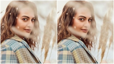 In nude eyeshadow, drawn eyebrows, contoured cheeks, nude lipstick and wavy curls, Sonakshi looked pretty on the winter attire. (Instagram/@aslisona)