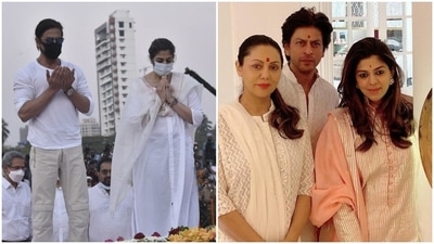 (Left) Shah Rukh Khan with Pooja Dadlani at the funeral; and Shah Rukh and Gauri with Pooja. (Left) Shah Rukh Khan with Pooja Dadlani at the funeral; and Shah Rukh and Gauri with Pooja.