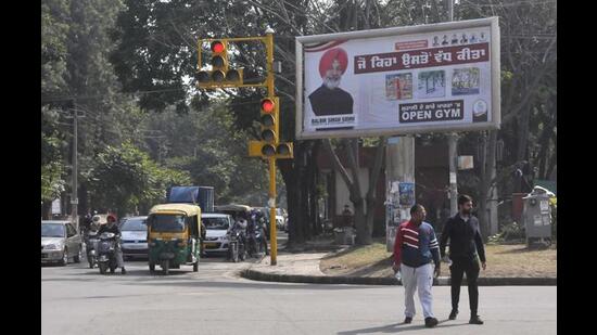 A hoarding put up by Congress in Mohali ahead of the Punjab assembly elections. A hoarding put up by Congress in Mohali ahead of the Punjab assembly elections.