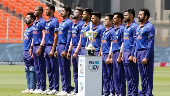 Indian Cricket team stand for the national anthem during the first ODI against West Indies(ANI)