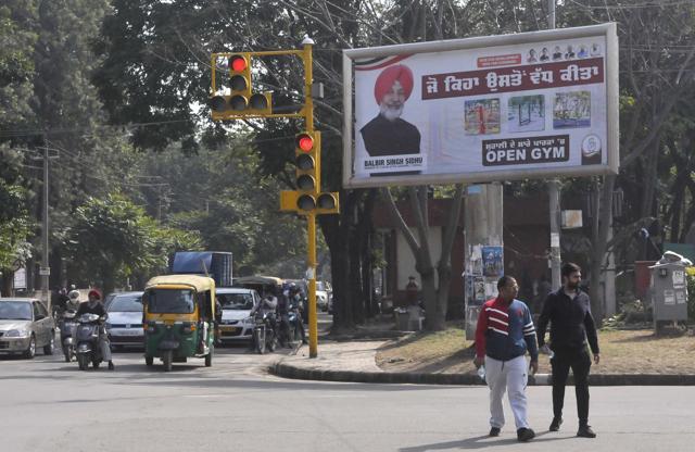 A hoarding put up by Congress in Mohali ahead of the Punjab assembly elections.