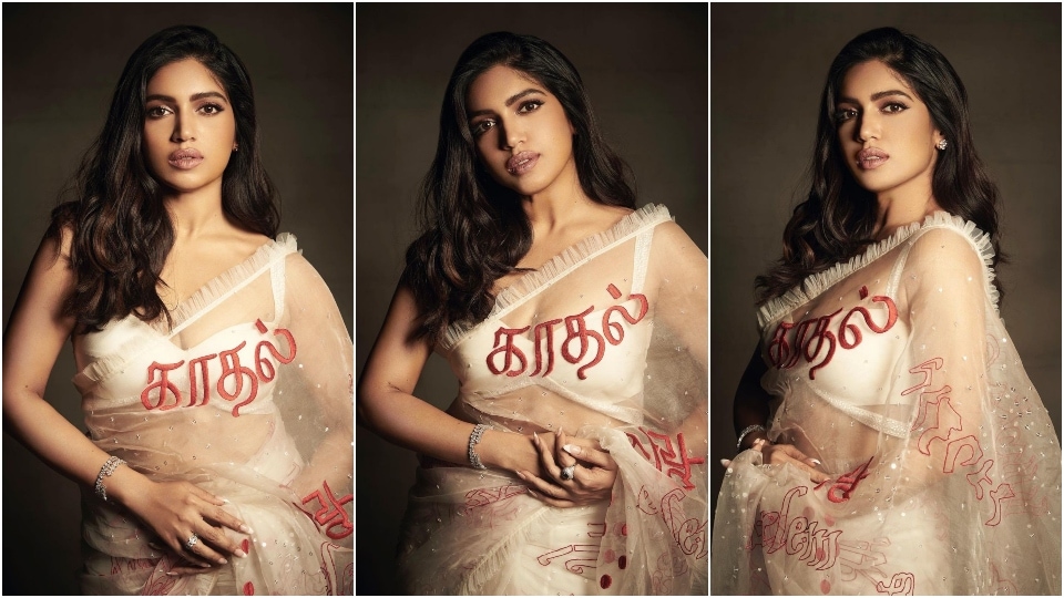 Bhumi Pednekar in a sheer white Abu Jani Sandeep Khosla saree. Bhumi Pednekar in a sheer white Abu Jani Sandeep Khosla saree. 