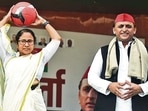 West Bengal chief minister Mamata Banarjee along with Samajwadi Party national president Akhilesh Yadav and others during her 'Khela Hobe' gesture at the joint press conference in Lucknow, Uttar Pradesh.(Photo by Deepak Gupta/Hindustan Times) West Bengal chief minister Mamata Banarjee along with Samajwadi Party national president Akhilesh Yadav and others during her 'Khela Hobe' gesture at the joint press conference in Lucknow, Uttar Pradesh.(Photo by Deepak Gupta/Hindustan Times)
