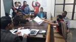SP-Apna Dal (K) candidate Pallavi Patel filing her nomination papers in Kaushambi on Tuesday. (HT Photo)