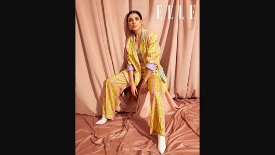 The image shows Samantha Ruth Prabhu wearing the designer's pantsuit that Swara Bhasker also wore.(Elle India)