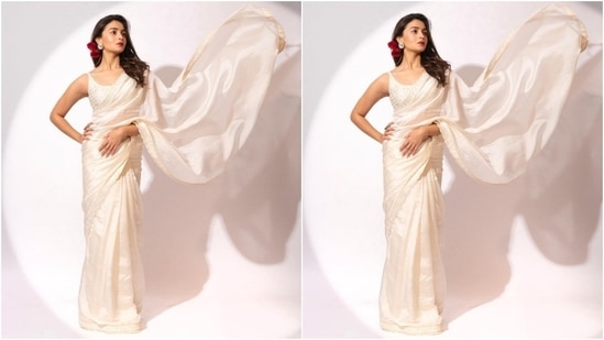 Alia Bhatt in a white silk saree. Alia Bhatt in a white silk saree. 