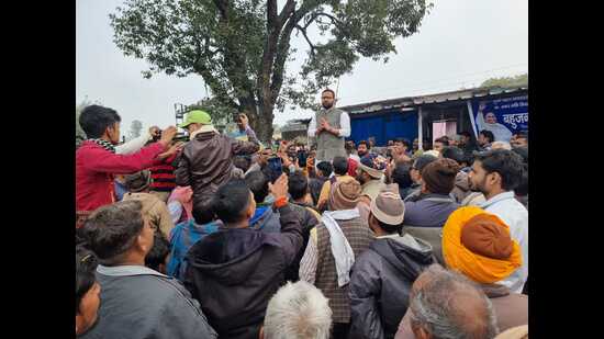 BSP candidate and son of gangster-turned-politician Amarmani Tripathi, Amanmani Tripathi during his election campaign in Nautanwa on Tuesday. (Sourced)