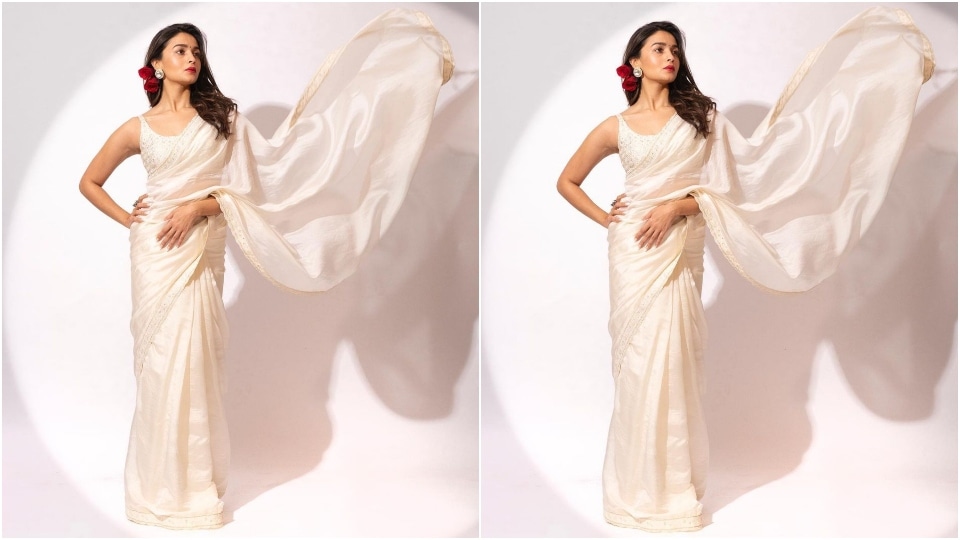 Alia Bhatt channels her inner Gangu in white silk saree for Gangubai  promotions