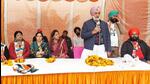 Congress candidate from Dera Bassi Deepinder Singh Dhillon addressing an election meeting on Wednesday. (HT Photo)