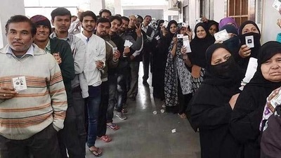 Voters at a polling booth in Lucknow. (File photo for representation) Voters at a polling booth in Lucknow. (File photo for representation)