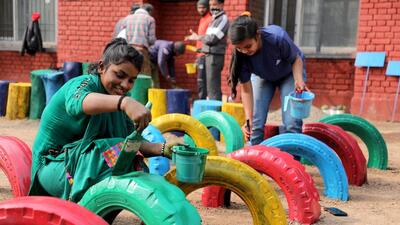 Under the “Placemaking Marathon 2.0 Azadi Ka Amrit Mahotsav celebrations”, the community centre, Sector 25, Chandigarh, got a makeover. (HT Photo)
