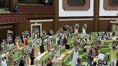 Opposition BJP MLAs staged a protest in the Rajasthan assembly even while governor Kalraj Mishra was addressing the House. The MLAs of RLP entered the well and staged a walkout.