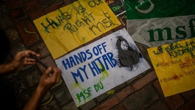 Karnataka hijab row has led to the closure of all education institutions in the state for three days. (AP) Karnataka hijab row has led to the closure of all education institutions in the state for three days. (AP)