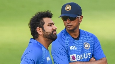 Indian captain Rohit Sharma with team head coach Rahul Dravid during the training session ahead of the second ODI cricket match between India and West Indies, at the Narendra Modi Stadium, in Ahmedabad. (PTI) Indian captain Rohit Sharma with team head coach Rahul Dravid during the training session ahead of the second ODI cricket match between India and West Indies, at the Narendra Modi Stadium, in Ahmedabad. (PTI)