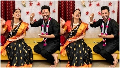 Disha accessorised her Indian ethnic look with traditional jewellery, keeping the Makar Sankranti festivities as the theme. She wore vintage gold necklaces with white beads and ruby stones, double thread mangalsutra, matching earrings, nath, mang tika, and bangles. (Instagram/@dishaparmar) Disha accessorised her Indian ethnic look with traditional jewellery, keeping the Makar Sankranti festivities as the theme. She wore vintage gold necklaces with white beads and ruby stones, double thread mangalsutra, matching earrings, nath, mang tika, and bangles. (Instagram/@dishaparmar)