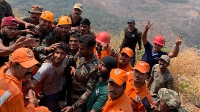 Kerala trekker R Babu was rescued on Wednesday morning. (Courtesy: Indian Army) Kerala trekker R Babu was rescued on Wednesday morning. (Courtesy: Indian Army)