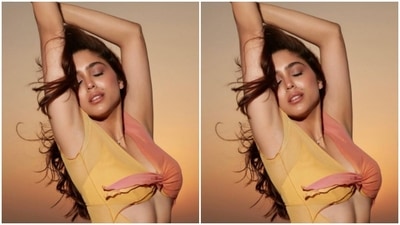 Sharvari decked up in a yellow and blush pink coloured bikini and teamed it with a satin throw of the same colour to add a layer to her look. (Instagram/@sharvari)