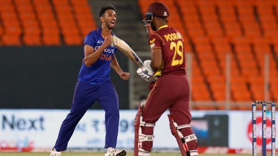 Prasidh Krishna celebrates the dismissal of Nicholas Pooran during the 2nd ODI between India and West Indies(ANI) Prasidh Krishna celebrates the dismissal of Nicholas Pooran during the 2nd ODI between India and West Indies(ANI)