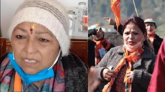 Congress candidate from Mussoorie, Godavari Thapli (left) and her cousin sister, Kalpana Gurang (right)