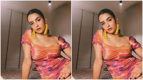 Sanya Malhotra earlier shared a picture of herself in a tie-dye drawstring bodycon dress.(Instagram/@sanyamalhotra_)