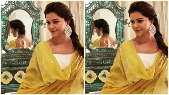 Rubina wore her tresses into a clean braid and accessorised her look with statement silver earrings from the shelves of Gold Queen.(Instagram/@rubinadilaik)