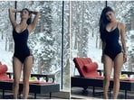 Mouni Roy immediately took off to Kashmir with her husband Suraj Nambiar after their wedding. The Bengali beauty is an avid user of social media and never fails to keep her well-wishers updated with all her doings. In her recent Instagram stills, the Gold actor can be seen beating the freezing cold weather of Kashmir taking a dip in her resort pool in a black monokini.(Instagram/@imouniroy)