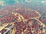 An aerial view of the gathering of Bharatiya Janata Party (BJP) supporters at a public meeting of Union home minister Amit Shah, in Hardoi. (ANI Photo) An aerial view of the gathering of Bharatiya Janata Party (BJP) supporters at a public meeting of Union home minister Amit Shah, in Hardoi. (ANI Photo)