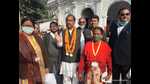 Computer teacher Tarun Srivastava after filing his nomination papers on Thursday. (HT Photo)