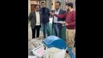 Ludhiana DC Varinder Sharma inspecting EVMs and VVPATs at PAU in Ludhiana on Thursday. (HT Photo)