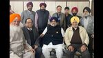 SAD president Sukhbir Singh Badal with industrialists at the residence of Gurmeet Singh Kular, president of FICO, in Ludhiana on Thursday. (HT Photo)