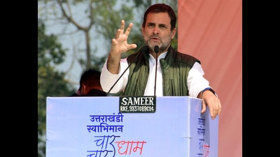 Congress leader Rahul Gandhi addresses a public meeting for the upcoming Uttarakhand Assembly election. (Rameshwar Gaur) Congress leader Rahul Gandhi addresses a public meeting for the upcoming Uttarakhand Assembly election. (Rameshwar Gaur)