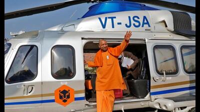 UP chief minister waves to his party supporters, as he disembarks from a helicopter to attend an election campaign rally in Sambhal district on Thursday. (Reuters Photo) UP chief minister waves to his party supporters, as he disembarks from a helicopter to attend an election campaign rally in Sambhal district on Thursday. (Reuters Photo)