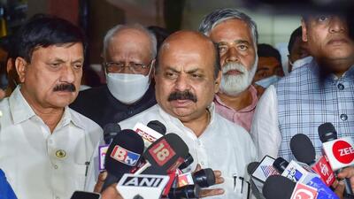 Karnataka chief minister Basavaraj Bommai speaks to the media in Bengaluru on Thursday. (PTI)