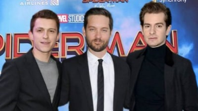 Tom Holland, Tobey Maguire and Andrew Garfield at Spider-Man: No Way Home event.