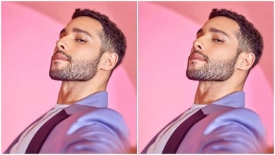 Siddhant paired a white T-shirt with a lavender blazer and a pair of formal trousers of the same colour. (Instagram/@siddhantchaturvedi)