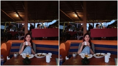 Kirti had a moment with just herself and a cup of coffee as she sat in a local café in Goa. (Instagram/@iamkirtikulhari)