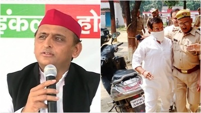 Samajwadi Party chief Akhilesh Yadav (on left), Union minister Ajay Mishra Teni's son Ashish Mishra (on right).