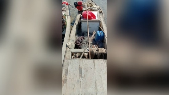 The BSF also added that three groups of commandos have been airdropped by the Air Force helicopter from three different directions. In picture - Pakistani fishing boats seized during the search.