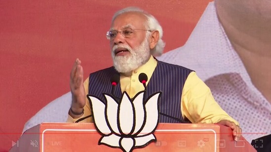 Prime Minister Narendra Modi addresses a poll rally in Mapusa, Goa.(Twitter/@BJPLive)