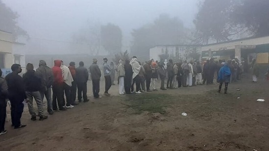 Long queues of voters seen in a polling station in Jitauli, Meerut cantt.