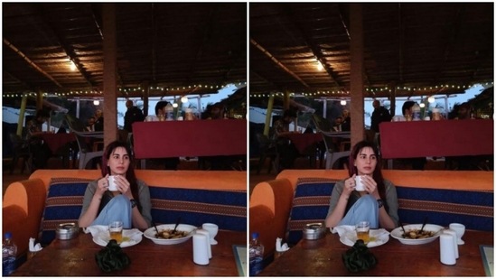 Kirti had a moment with just herself and a cup of coffee as she sat in a local café in Goa.(Instagram/@iamkirtikulhari)