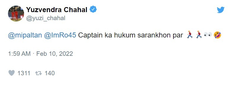 Yuzvendra Chahal's response to Rohit Sharma (Twitter)