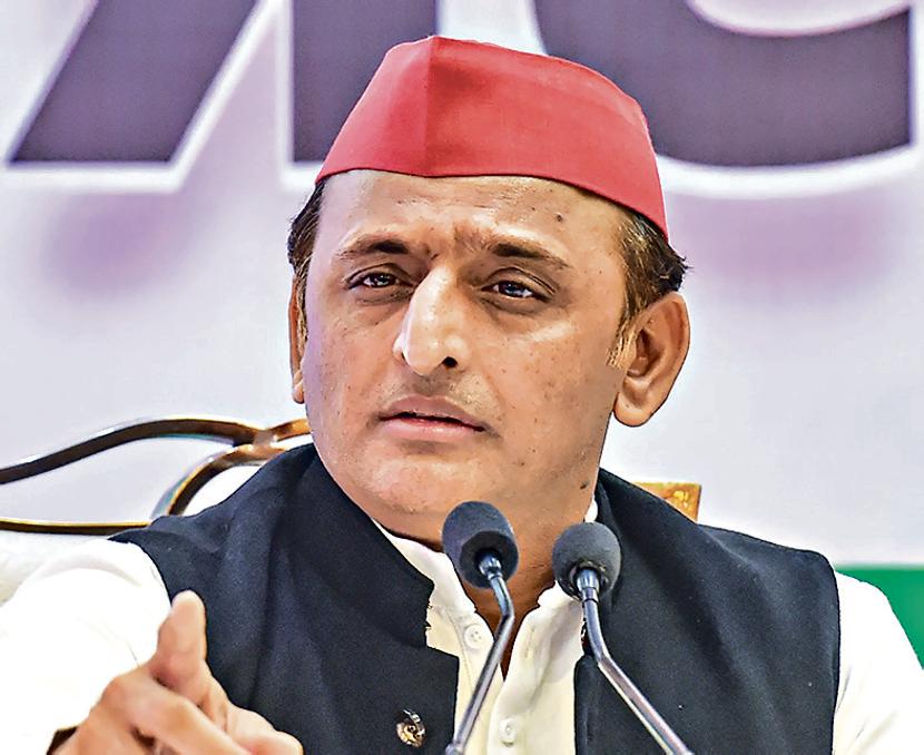 Samajwadi Party president Akhilesh Yadav addresses a press conference ahead of the Uttar Pradesh Assembly elections, in Ghaziabad. (PTI Photo/Atul Yadav)