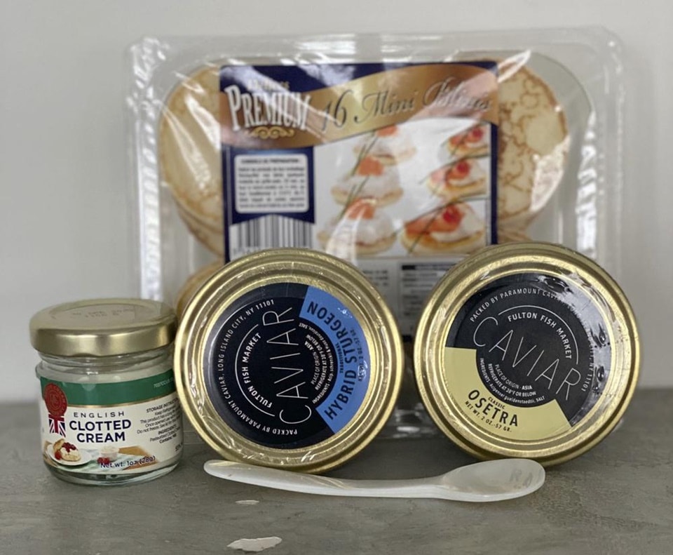 Caviar from Fulton Fish Market is displayed with other items in New York.&nbsp;(Katie Workman via AP)