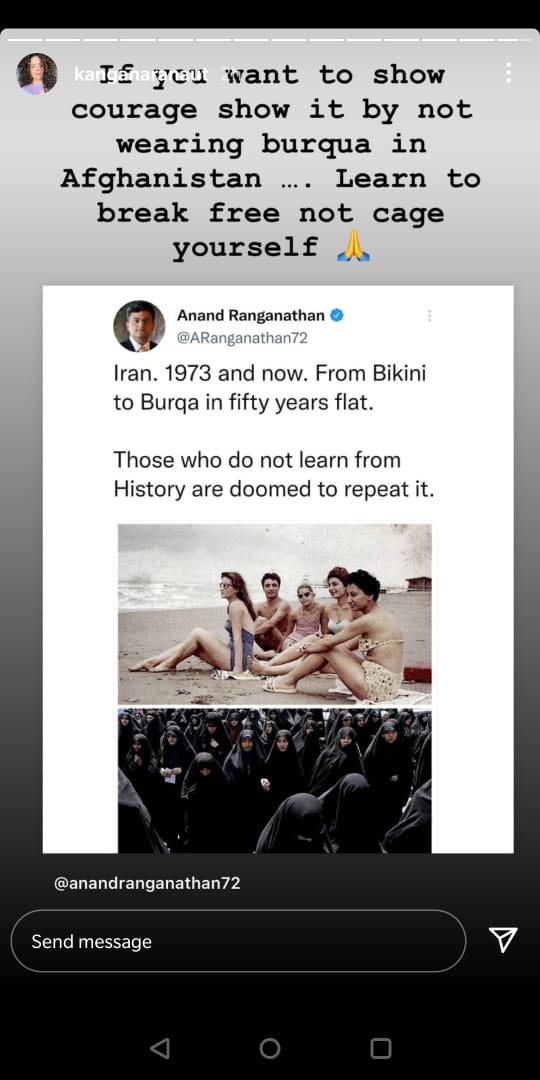 The post Kangana Ranaut shared on her Instagram Stories. The post Kangana Ranaut shared on her Instagram Stories. 