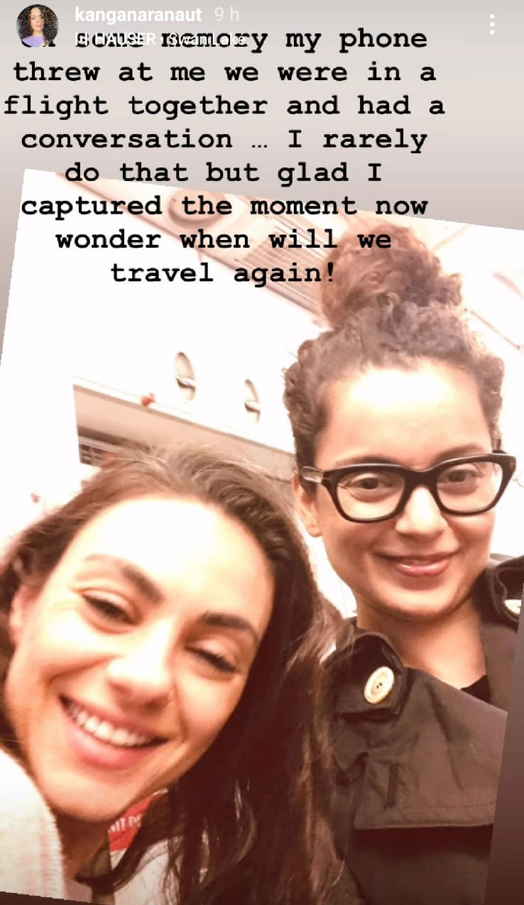 Kangana Ranaut with Mila Kunis on a flight.&nbsp;